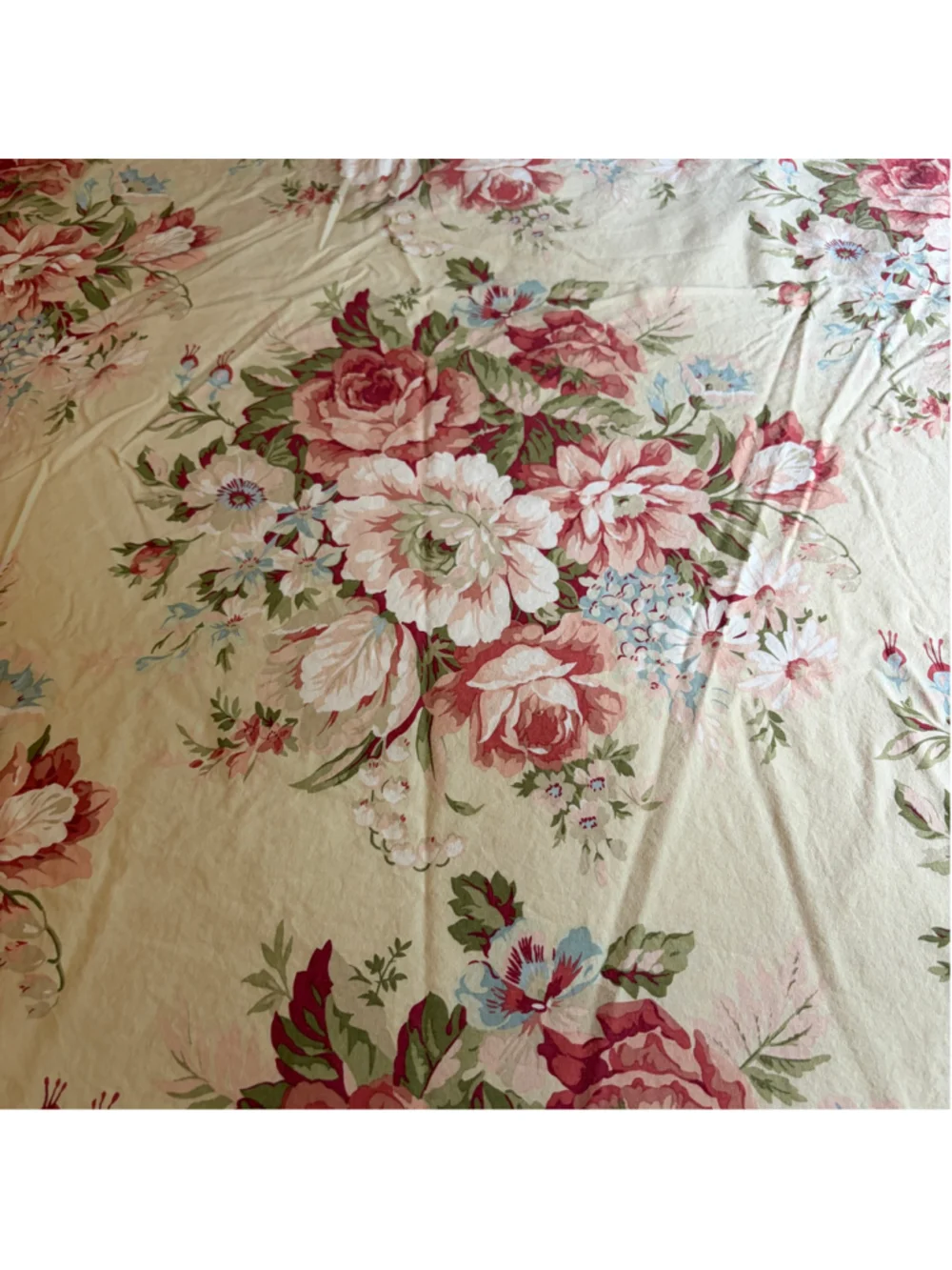 Vintage Ralph Lauren Full Size Flat Sheet Brown Pink Floral Double Cutter Fabric